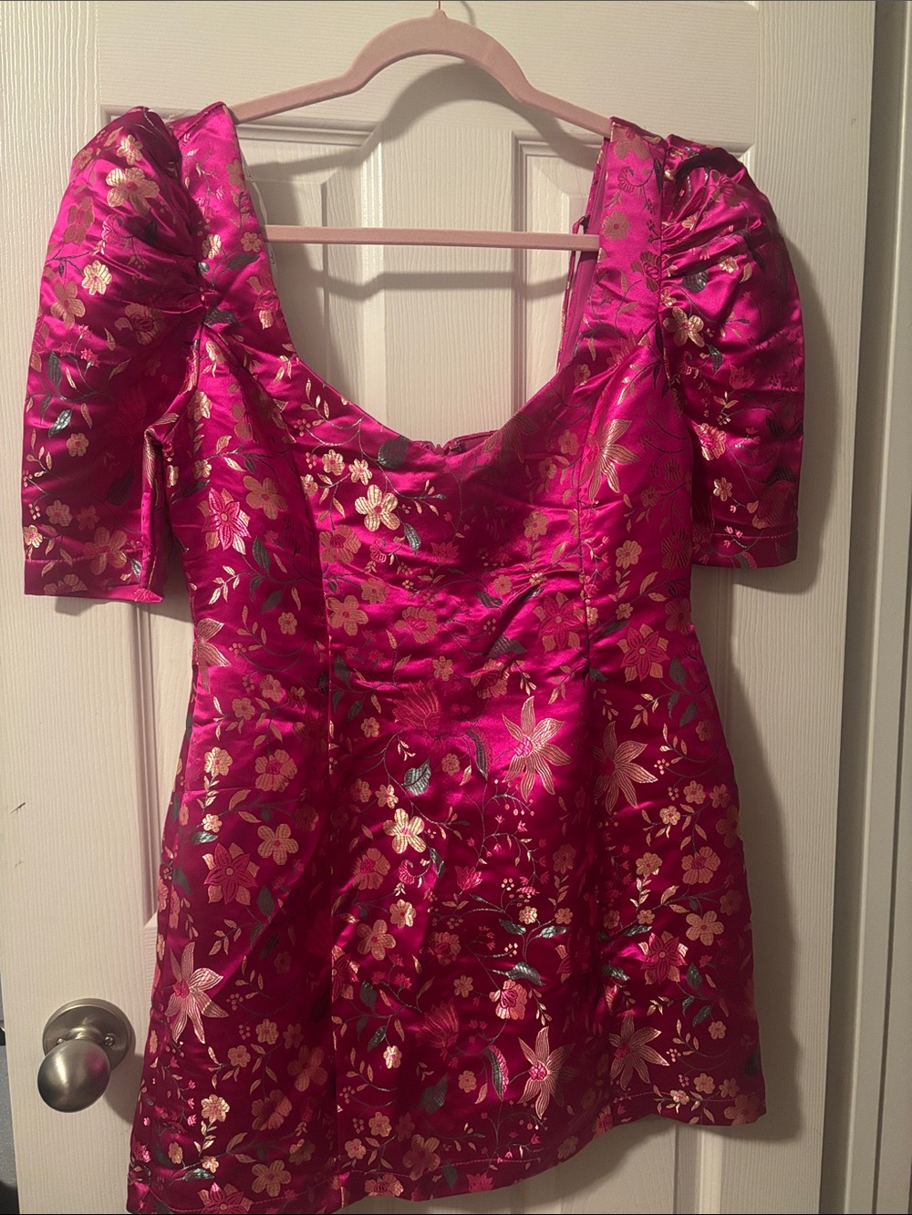 Lulu's Hot Pink Floral Jacquard Mini Dress